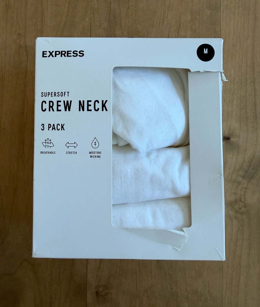 EXPRESS Supersoft Crew Neck White T-Shirts 3 Pack New